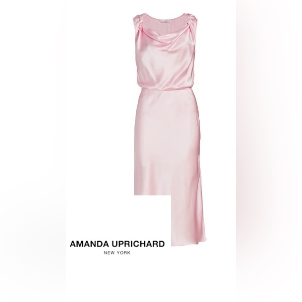 Amanda Uprichard Pink Silk Cowl Neck Ellison Midi Slip Dress with Side Slits